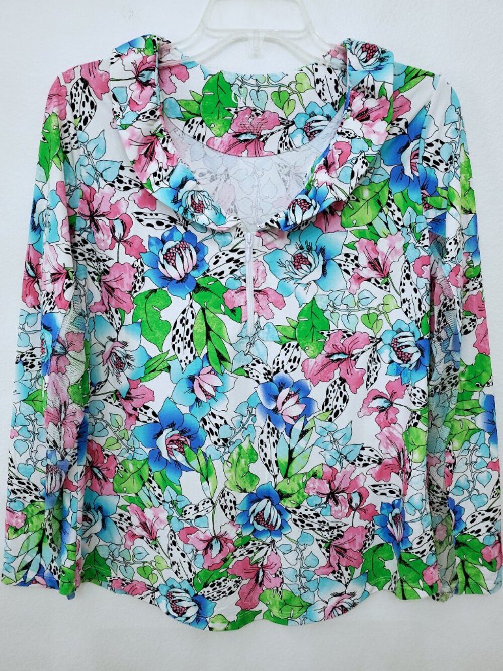 G Lifestyle Golf Tennis Pickleball Athletic Ruffle Neck 1/4 Zip UPF 50+ Top L